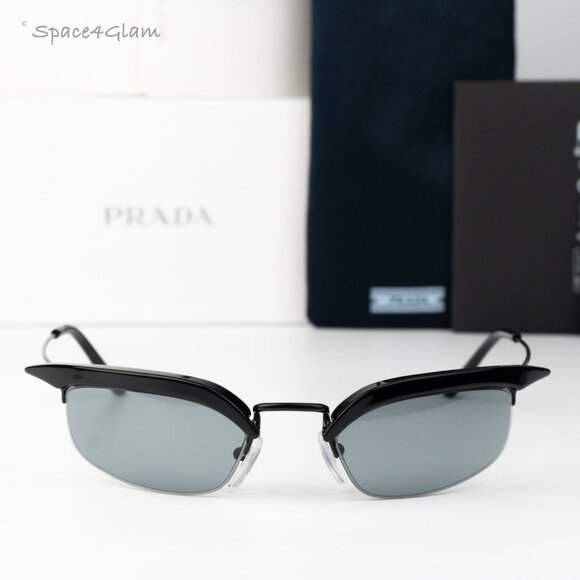 Prada Women Sunglasses Black Grey Rectangle PRB50S 1AB3C2 NEW AUTHENTIC main image 7